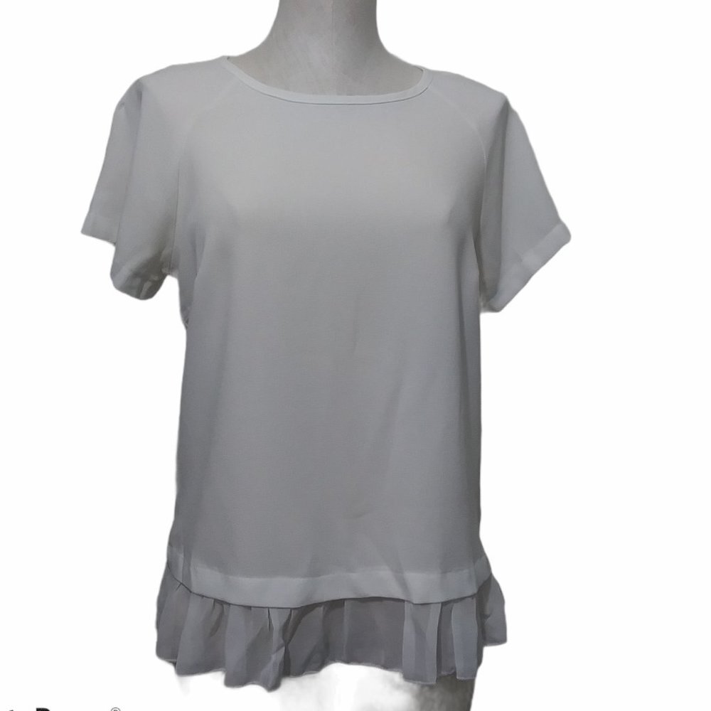 Milly Daisies Womens Large Cream Short Sleeve Blouse with Chiffon Ruffle